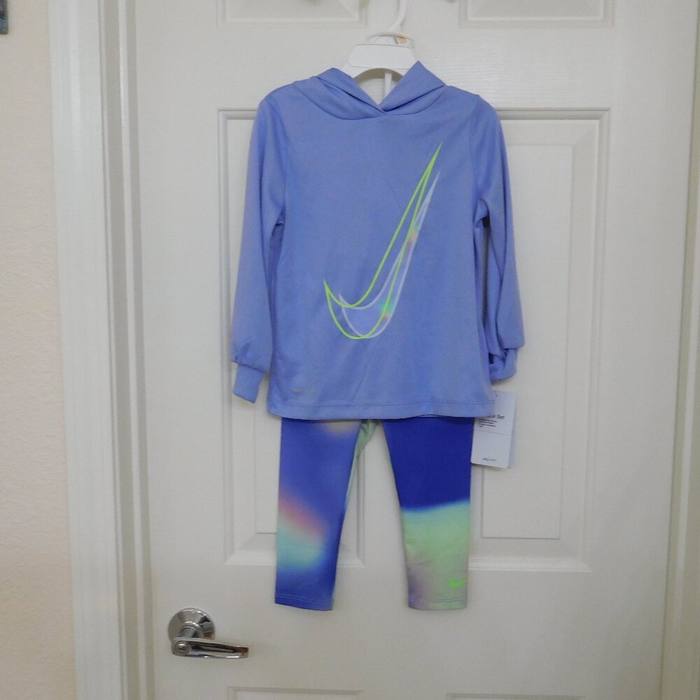 NWT 2pc Nike Hooded Long Sleeve Lilac Top & Print Leggings Set sz 12 Months